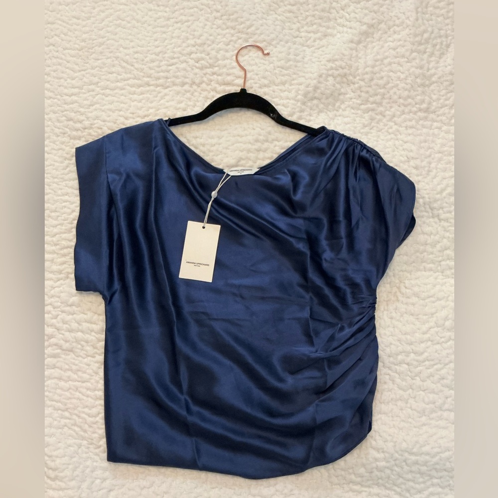 New- Amanda Uprichard Silk Tee Shirt Royal navy blue Size: xs